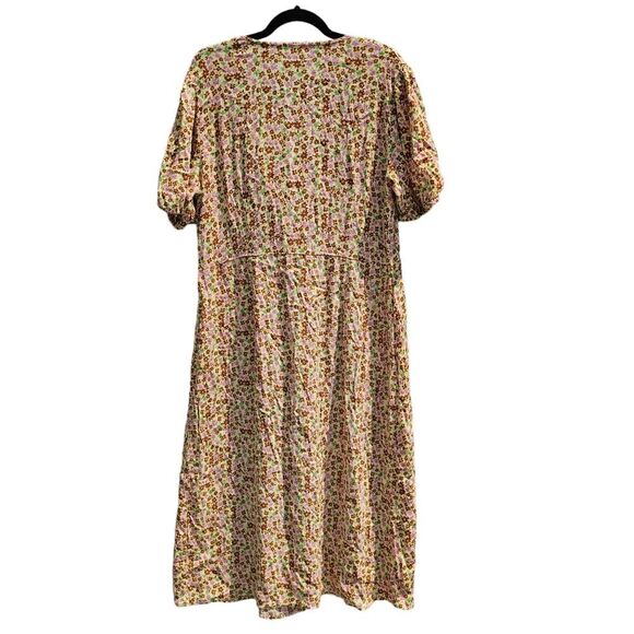 Mango Wrap Midi Dress Yellow Floral Short Sleeve Size 1XL - Picture 6 of 10